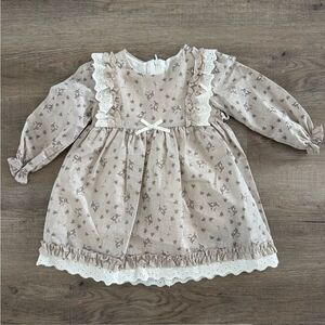 100% Organic Cotton Charming Beige Floral Kids Dress